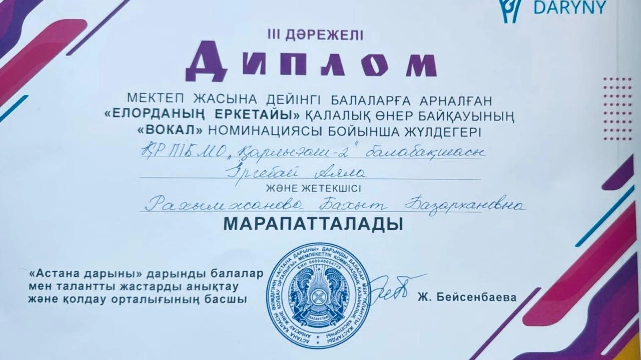 «Қарлығаш» балабақшасының жас өнерпаздары «Елорданың еркетайы» қалалық байқауында жүлдегер атанды